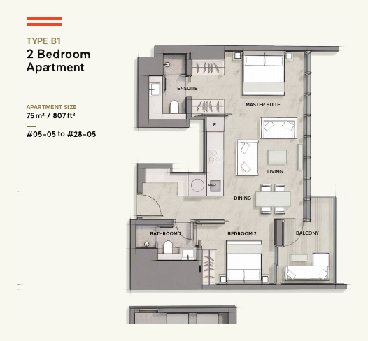 Type B1 · 2-Bedroom · 807 sqft